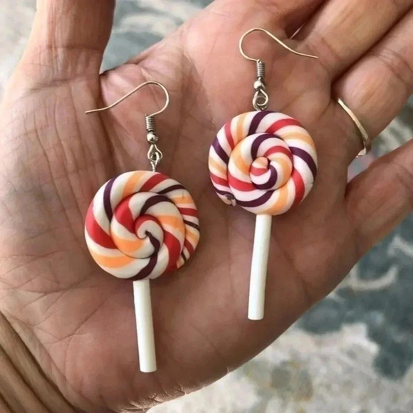Orange & Purple Big Swirl Lollipop Earrings NWT - Picture 3 of 3